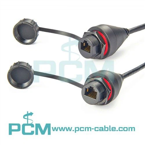 Ethernet RJ45 aljzatú panelre szerelhető kábel, vízálló és porálló