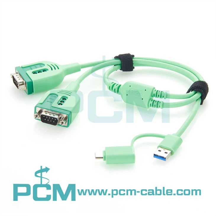 Dual-port USB-A USB-C to RS232 RS485 adapter with FTDI FT232RNL+UM213 chipset